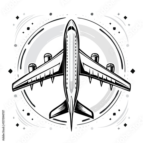 Airplane flight travel concept in black and white modern design for airline industry and aviation promotion travel tourism