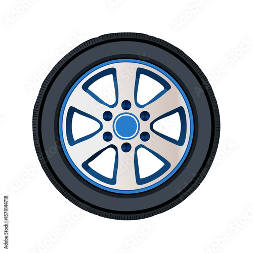 Car Tire with Stylish Rim Design Modern Automobile Wheel Graphic on Black Background