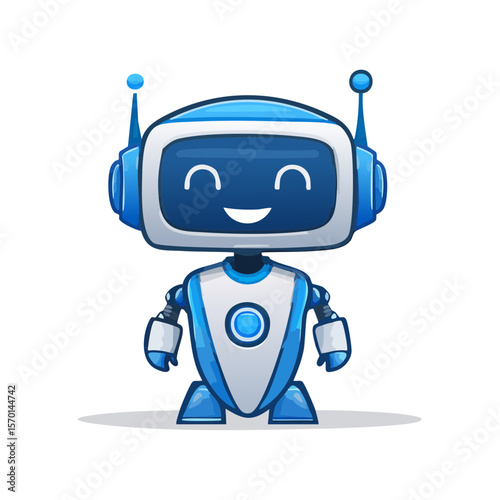 Cute Smiling Cartoon Robot Character Illustration featuring futuristic technology and artificial intelligence for online graphics and design projects