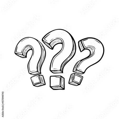 Three White Question Marks Hand Drawn on Black Background