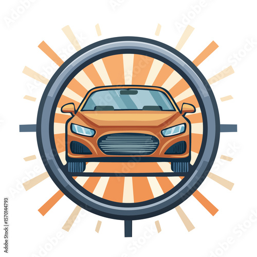 Stylish Orange Car Emblem with Retro Sunburst Detail for Automotive Concepts