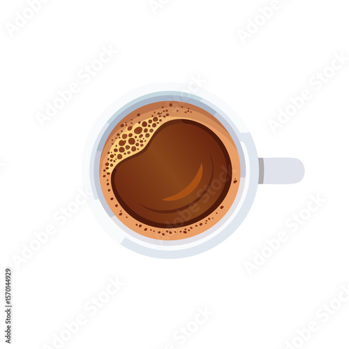 Overhead View of Coffee Cup with Fresh Brewed Coffee on Dark Background Coffee Cup Beverage Hot Drink Illustration Style