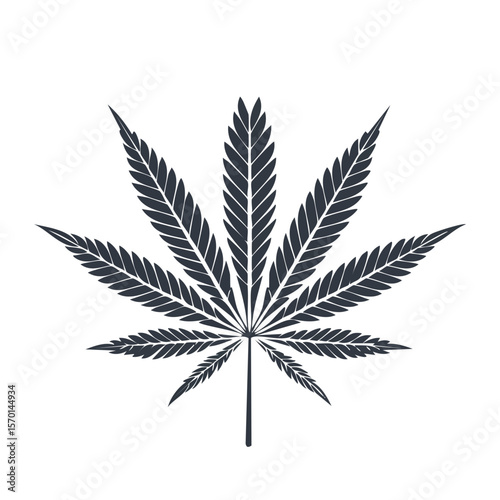 Minimalist Marijuana Leaf Illustration on Black Background Weed Graphic Design Botanical Hemp Plant Symbol Flat Vector Template
