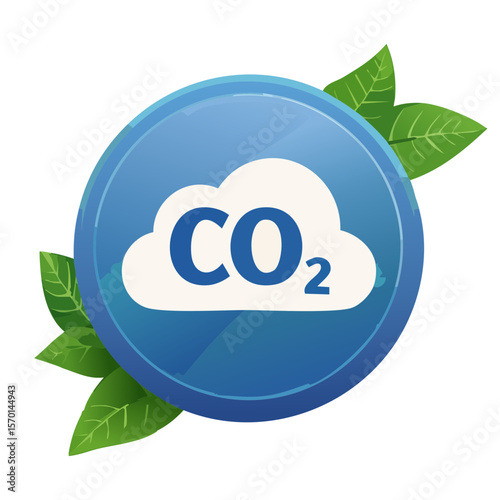 Symbol of carbon dioxide emissions and green leaves illustrating clean energy sustainability and environmental care for a healthy planet and earth