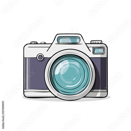 Retro camera illustration with teal lens classic photography equipment for capturing memories and creative visual storytelling