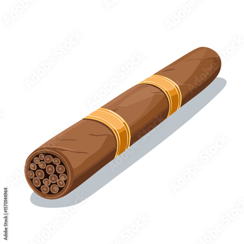 Hand Rolled Tobacco Cigar Illustration with Wrapper Bands Isolated on Black Background Smoke Accessory for Recreation or Smoking Lifestyle