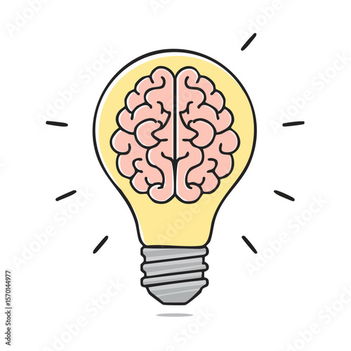 Brain Shaped Inside Light Bulb Creative Idea Concept Illustration on Black Background