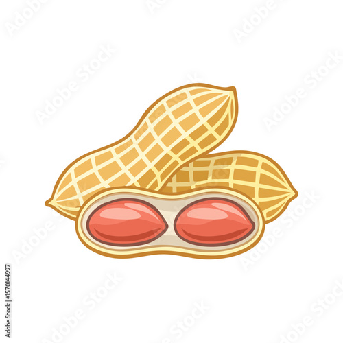 Cartoon Style Illustration of Peanuts, Shelled and Unshelled on a Black Background