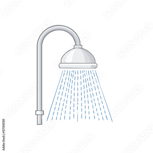 Showering with Water Illustration on Black Background, Bathroom Fixture