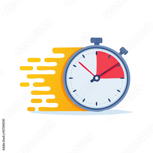 Stopwatch Icon with Speed Lines, Countdown Timer, Time Management Symbol