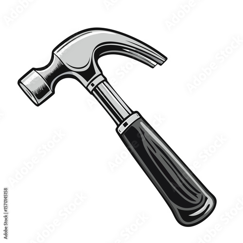 Illustration of a metal hammer tool construction and repair equipment isolated against a black background icon style.