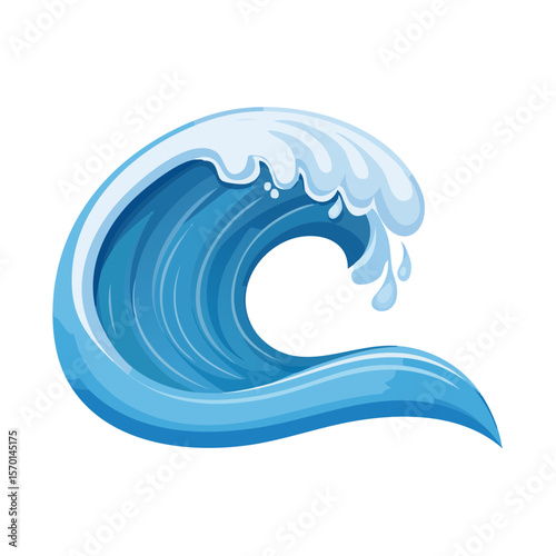 Cartoon Ocean Wave with White Foam Cresting in Blue Tones on Black Background
