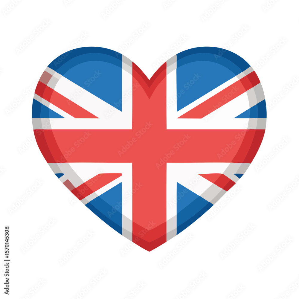 Obraz premium Heart Shape Featuring the National Flag of the United Kingdom with Red, White, and Blue Colors