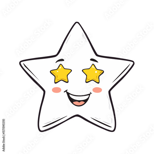 Cartoon star character with smiling face and star-shaped eyes, happy and bright on a black background