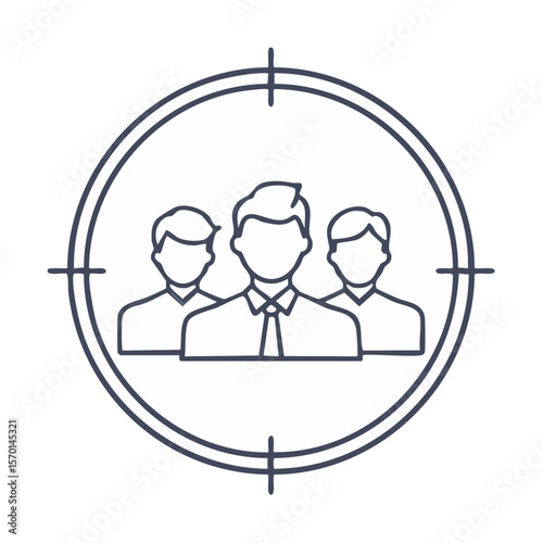 Team in target audience business vector icon depicting human resources employee recruitment or hiring focus in simple minimalist line art style