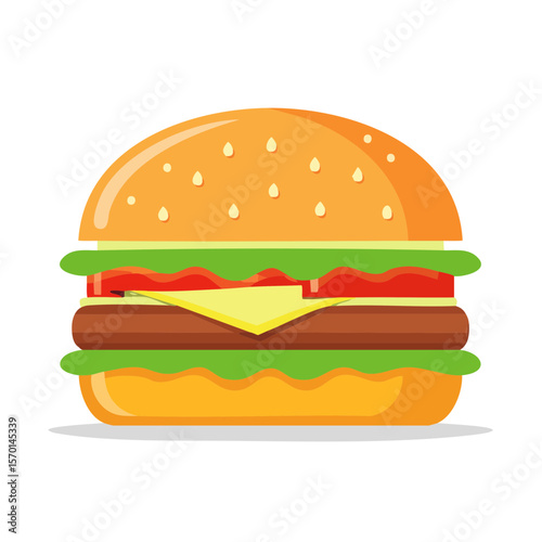 Delicious vector burger illustration with fresh ingredients on a black background