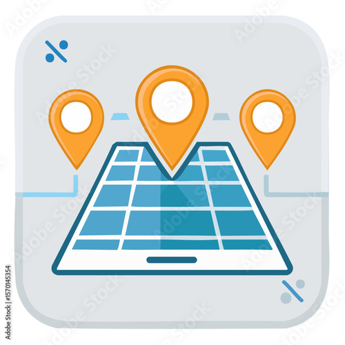 Mobile Navigation App Shows Map with Location Pointers Technology Concept