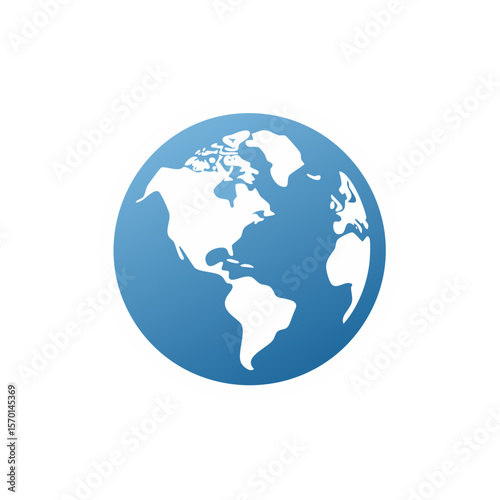 Earth globe graphic shows continents of the world on blue sphere isolated on black background