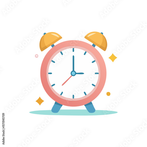 Alarm clock illustration with shining stars pastel colors for time management concept reminder symbol wake up icon