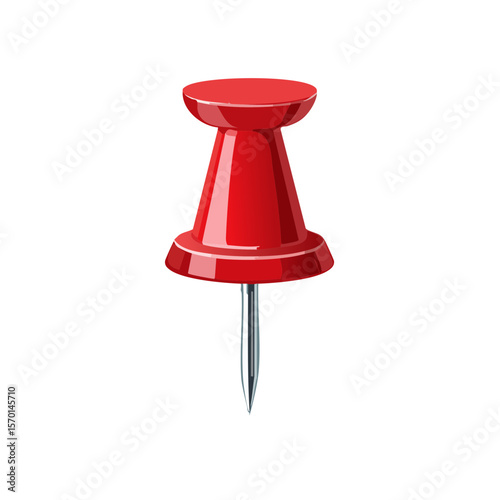 Single red push pin with shiny head and sharp point displayed against a dark backdrop