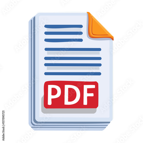 Stack of PDF Files with Orange Corner Page, Office Document Icon, Data Storage File Format, Illustration