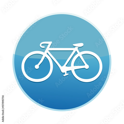 White Bicycle Icon on Gradient Blue Circle Button Symbol for Safe Cycling and Transportation