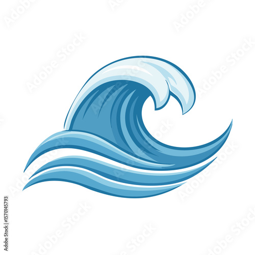 Stylized Blue Ocean Wave with Crest, Vector Graphic on a Black Background