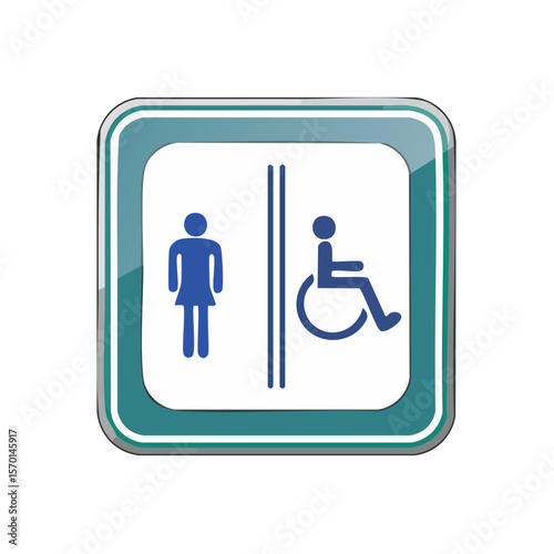 Restroom Sign with Symbols for Women and Handicap Accessibility on a Square Background