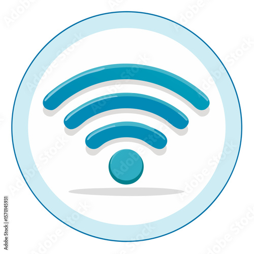 Stylized Blue Wireless Signal Icon Illustration on White Circle for Network and Communication Usage