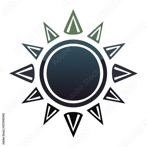 Stylized sun vector art with gradient fill and sharp geometric rays on black background climate change alternative energy theme