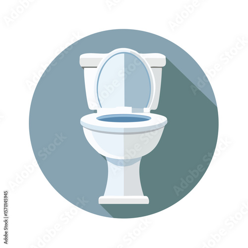 White ceramic toilet bowl illustration in circle flat design bathroom fixture restroom appliance lavatory sanitation hygiene