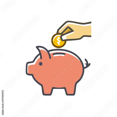 Hand putting coin in pink piggy bank illustrating savings and investment concepts