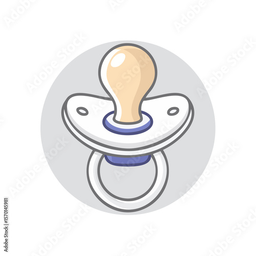 Illustrated Baby Pacifier Icon with White and Gray Elements on a Gray Circular Background