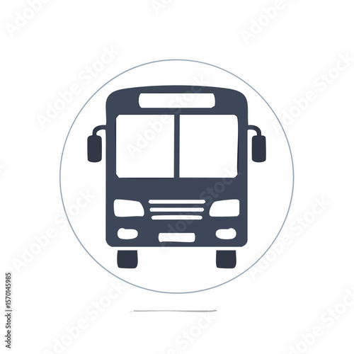 Dark Blue Bus Icon on White Circle Signifying Transportation, Travel and Public Transit Service Available