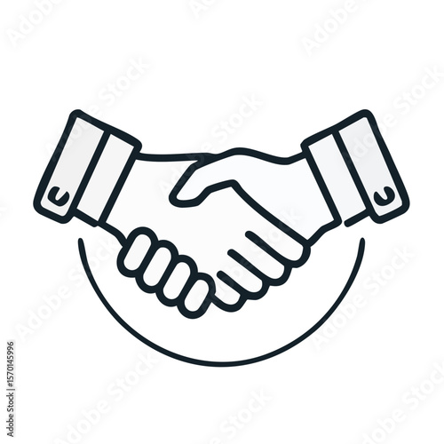 Business handshake icon in outline vector style shows cooperation collaboration Partnership agreements and success on black background