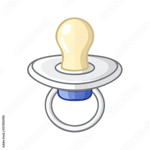 Illustration of a Baby Pacifier for Soothing and Comfort, Nipple Shape and Handle, White and Blue