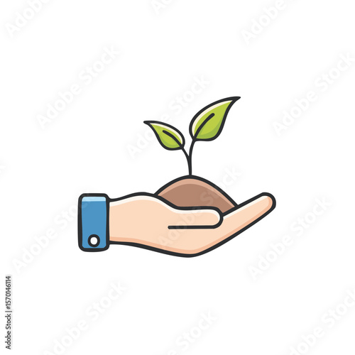 Hand Holding Sprout Icon Growing Plant Symbol Green Seedlings in Soil