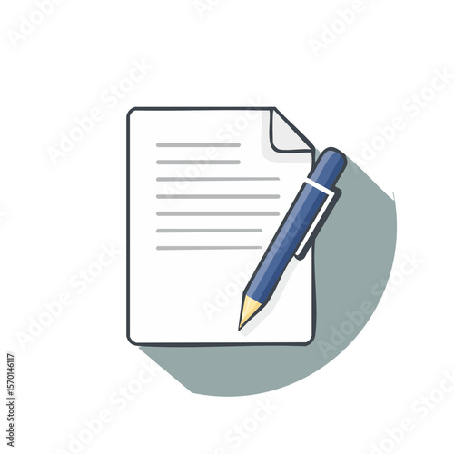 Illustration of a Pen on a Paper Sheet Ready to Write with Shadow
