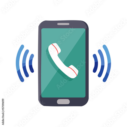 Smartphone receiving a phone call with ringing signal isolated on a black background