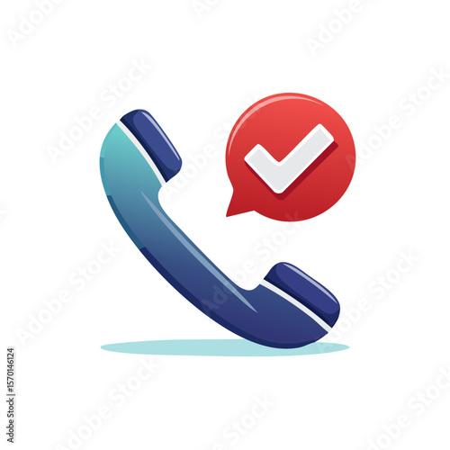 Phone handset with checkmark notification, successful call icon, modern design element