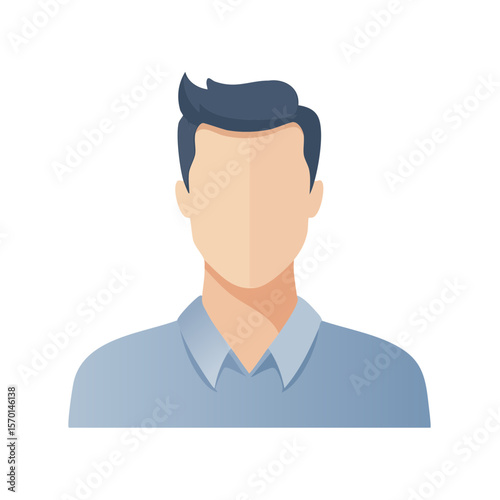 Male avatar icon, faceless person in blue shirt with professional hairstyle, digital illustration