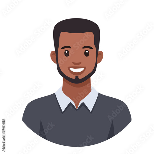 African American man avatar, portrait of smiling male character, vector illustration