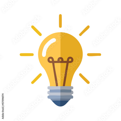 Isolated light bulb icon shining against black background representing an idea or invention