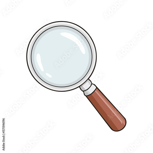 Isolated Magnifying Glass Clip Art with Brown Handle for Search and Discovery, Investigation Tool
