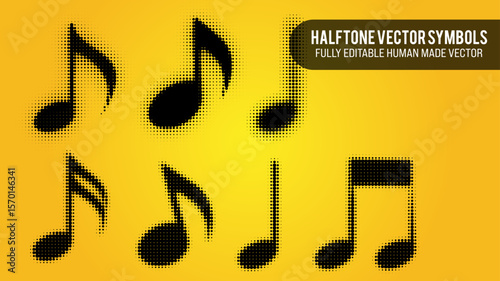 Halftone Vector Set Of Music Notes