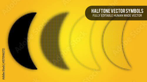 Halftone Vector Set Of Crescent