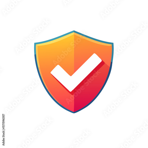 Vibrant shield with checkmark icon representing safety protection security guarantee success approval validation confirmation