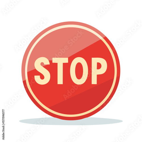 Vector illustration of a red and cream colored Stop sign with a cartoon style appearance and a shadow effect. Safe driving concept.