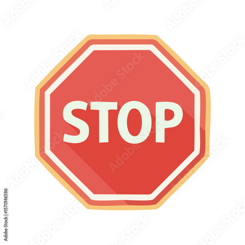 Red stop sign octagon shape icon with shadow effect road safety awareness for traffic regulation warning and symbol illustration