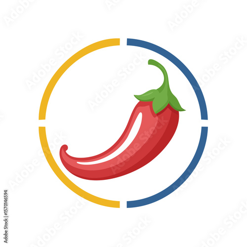 Red chili pepper icon in circle frame vector illustration spicy ingredient symbol design element cooking and culinary concept